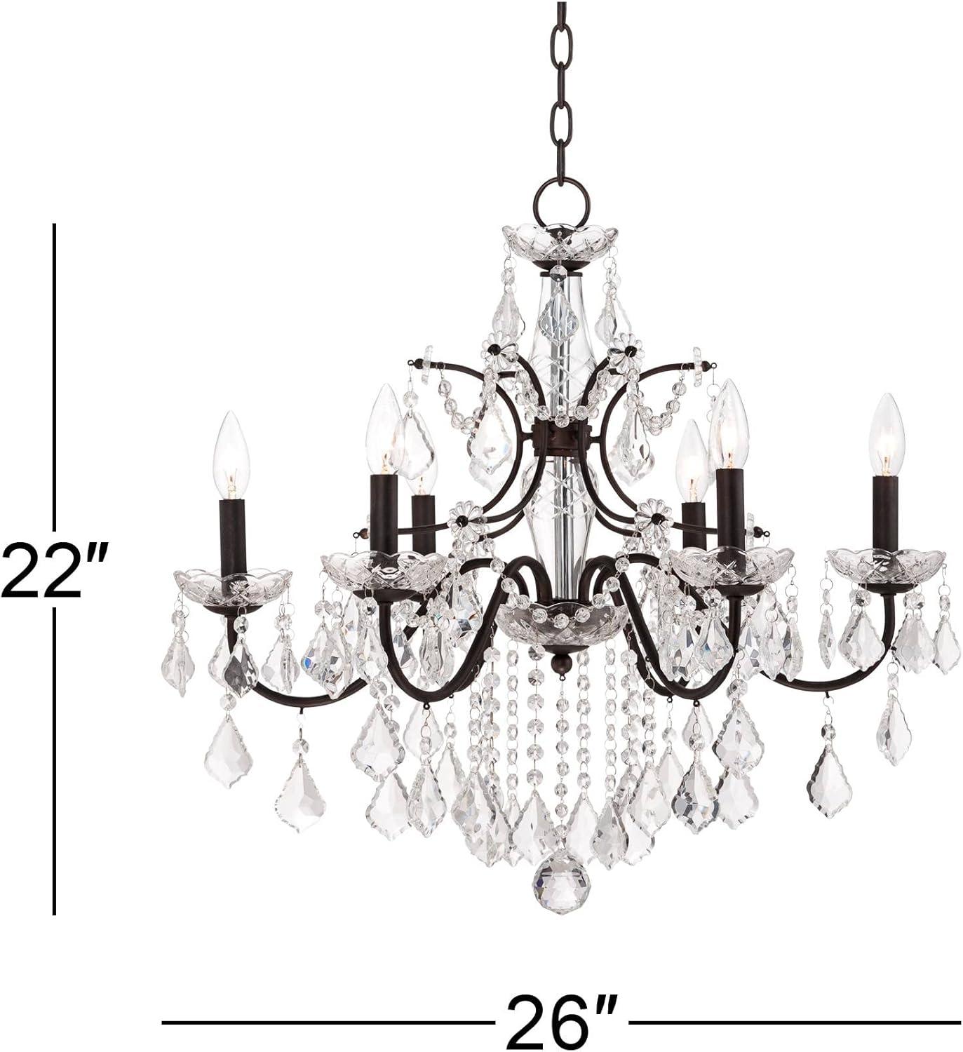 Vienna Full Spectrum DeMallo Dark Bronze Chandelier 26" Wide French Scroll Arm Clear Crystal 6-Light Fixture for Dining Room Home Foyer Kitchen Island