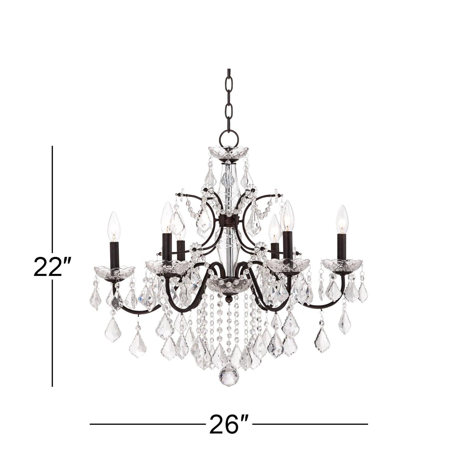 Vienna Full Spectrum DeMallo Dark Bronze Chandelier 26" Wide French Scroll Arm Clear Crystal 6-Light Fixture for Dining Room Home Foyer Kitchen Island