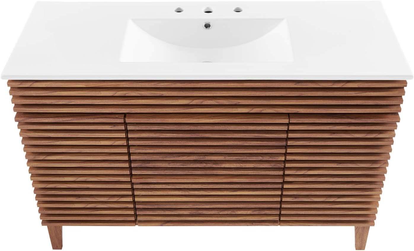 Modway Render 48" Modern Plastic Single Sink Bathroom Vanity in Walnut/White