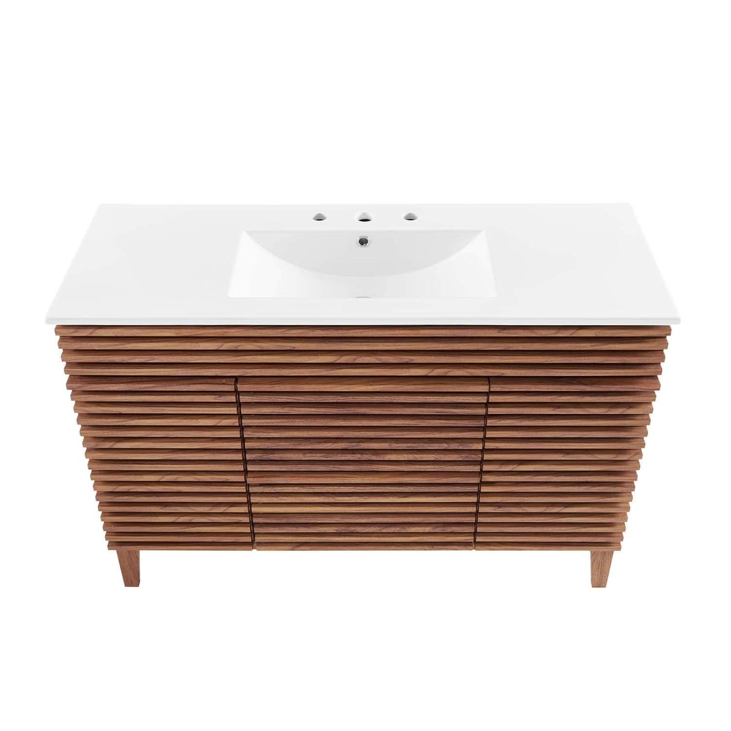Modway Render 48" Modern Plastic Single Sink Bathroom Vanity in Walnut/White