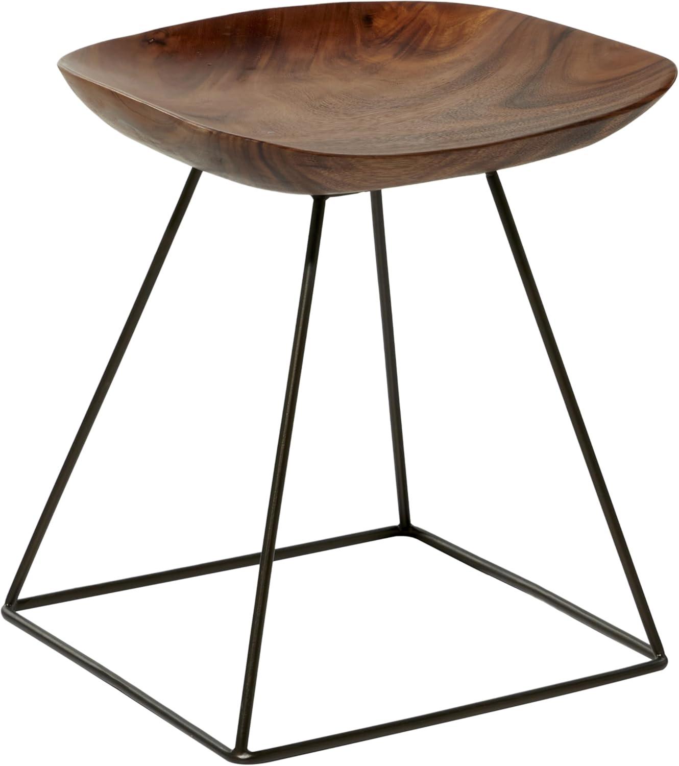 Rustic Brown Metal and Wood Backless Stool, 18"