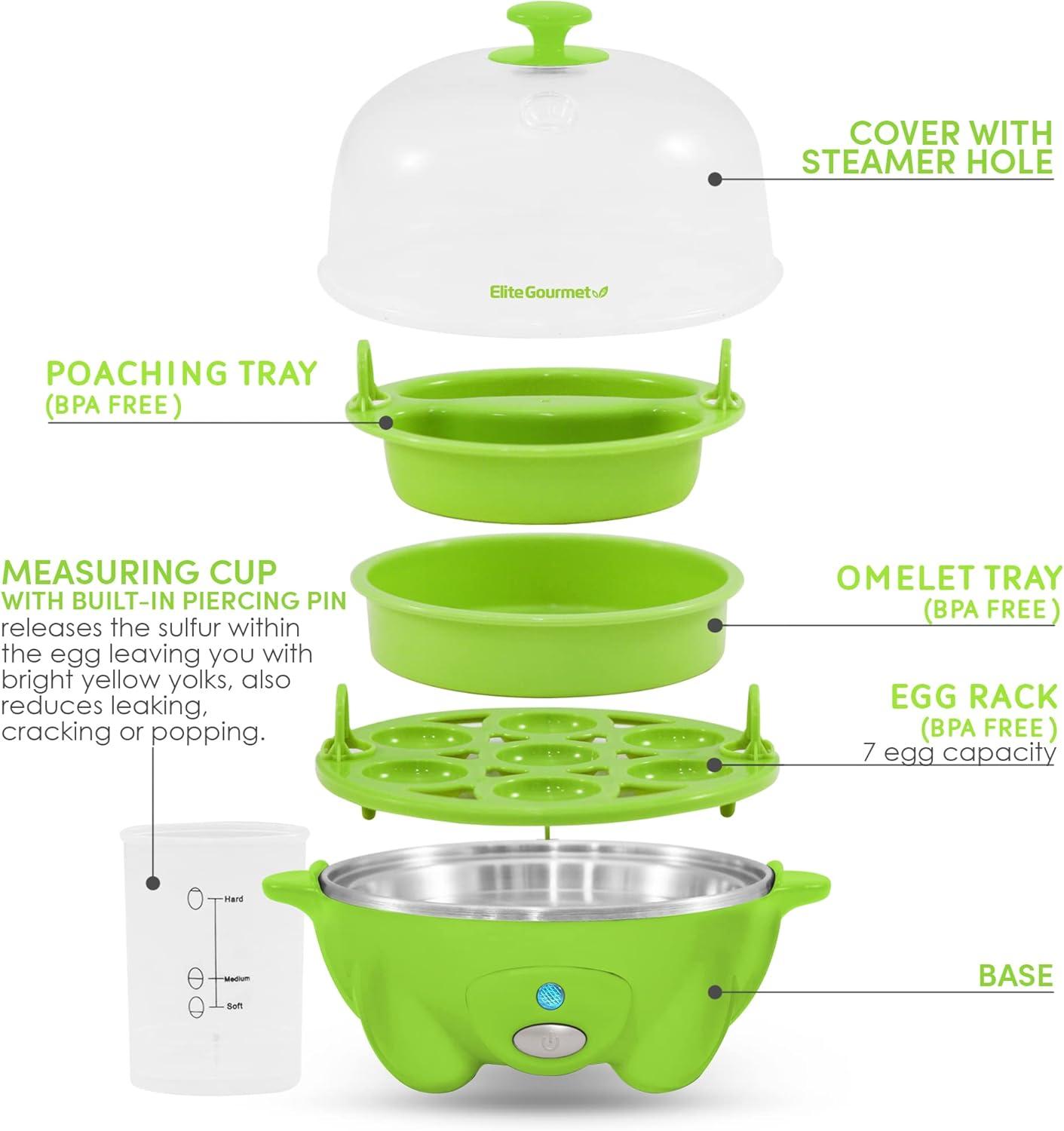 Elite Cuisine EGC-007G Automatic Easy 7-Egg Cooker, Green