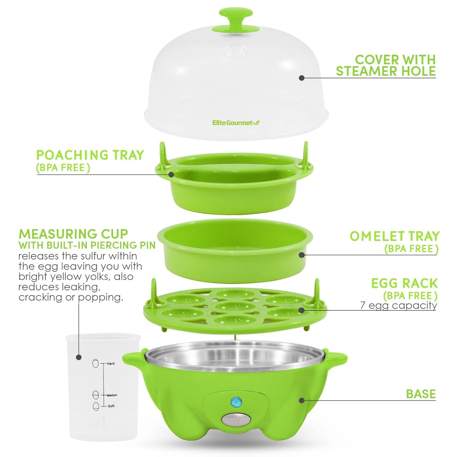 Elite Cuisine EGC-007G Automatic Easy 7-Egg Cooker, Green