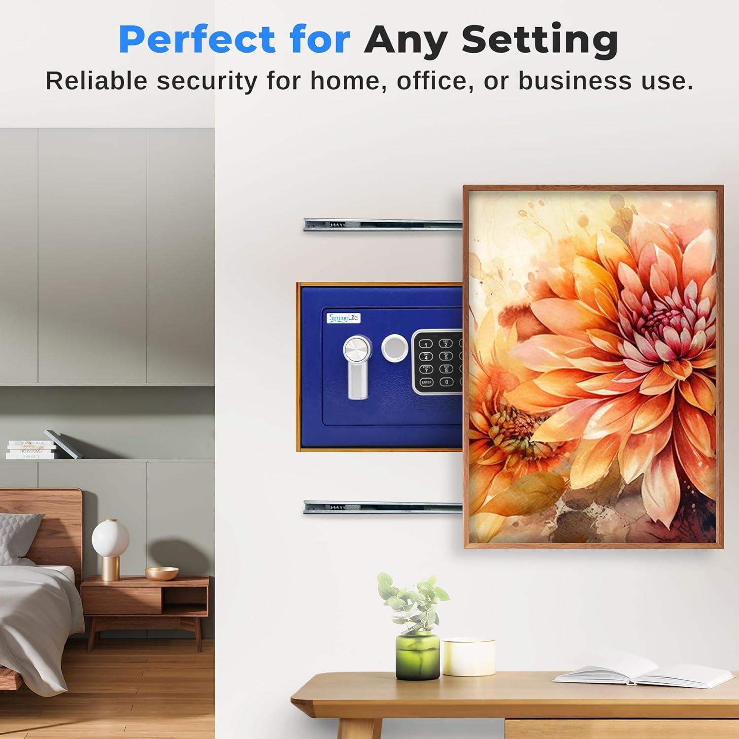 SereneLife Compact Electronic Safe Box with Digital Touch Pad - Blue