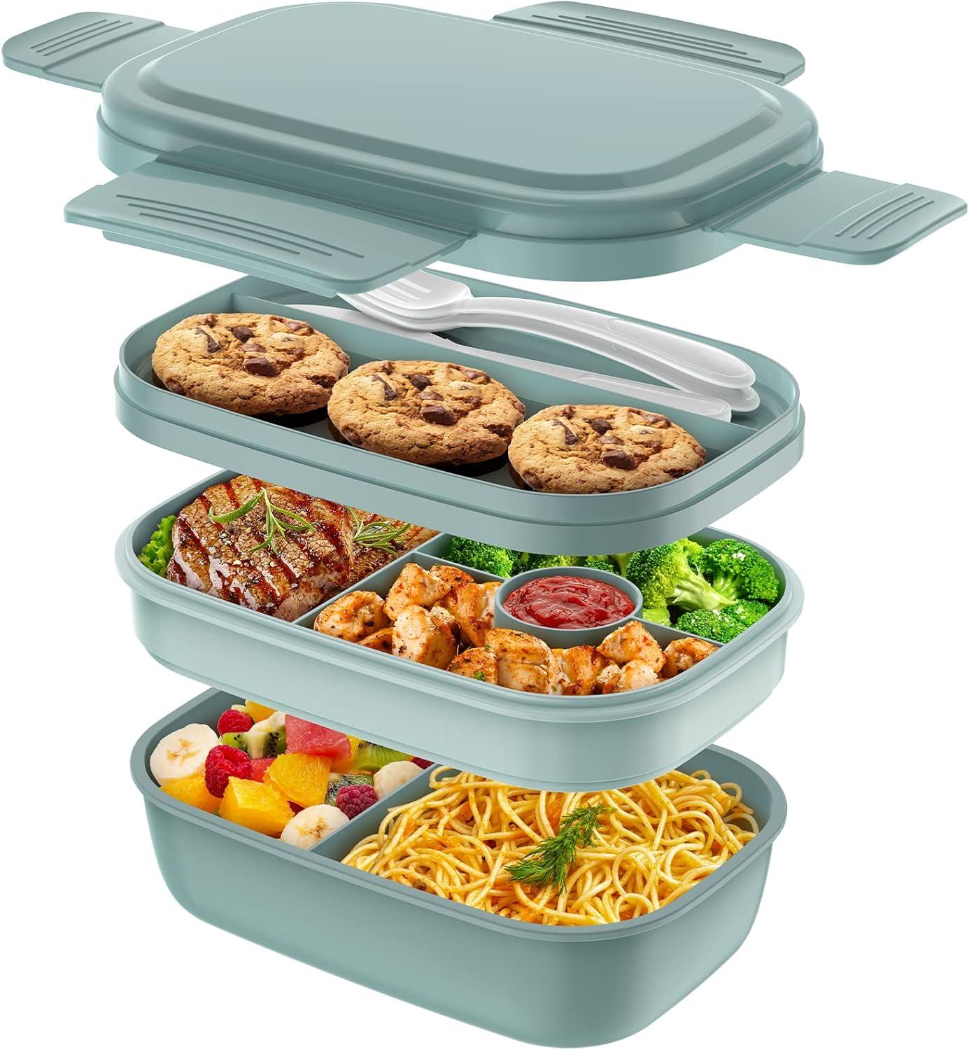 Green 3-Layer Stackable Bento Lunch Box with Utensils