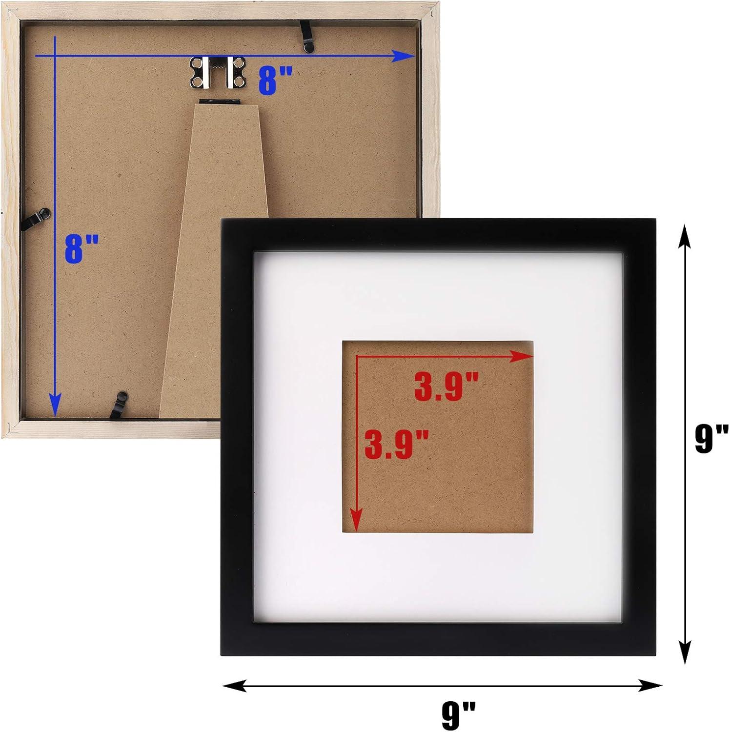 Picture Frames 8x8 2 Pack Nature Solid Black Wood for Wall Mounting and Tabletop Display