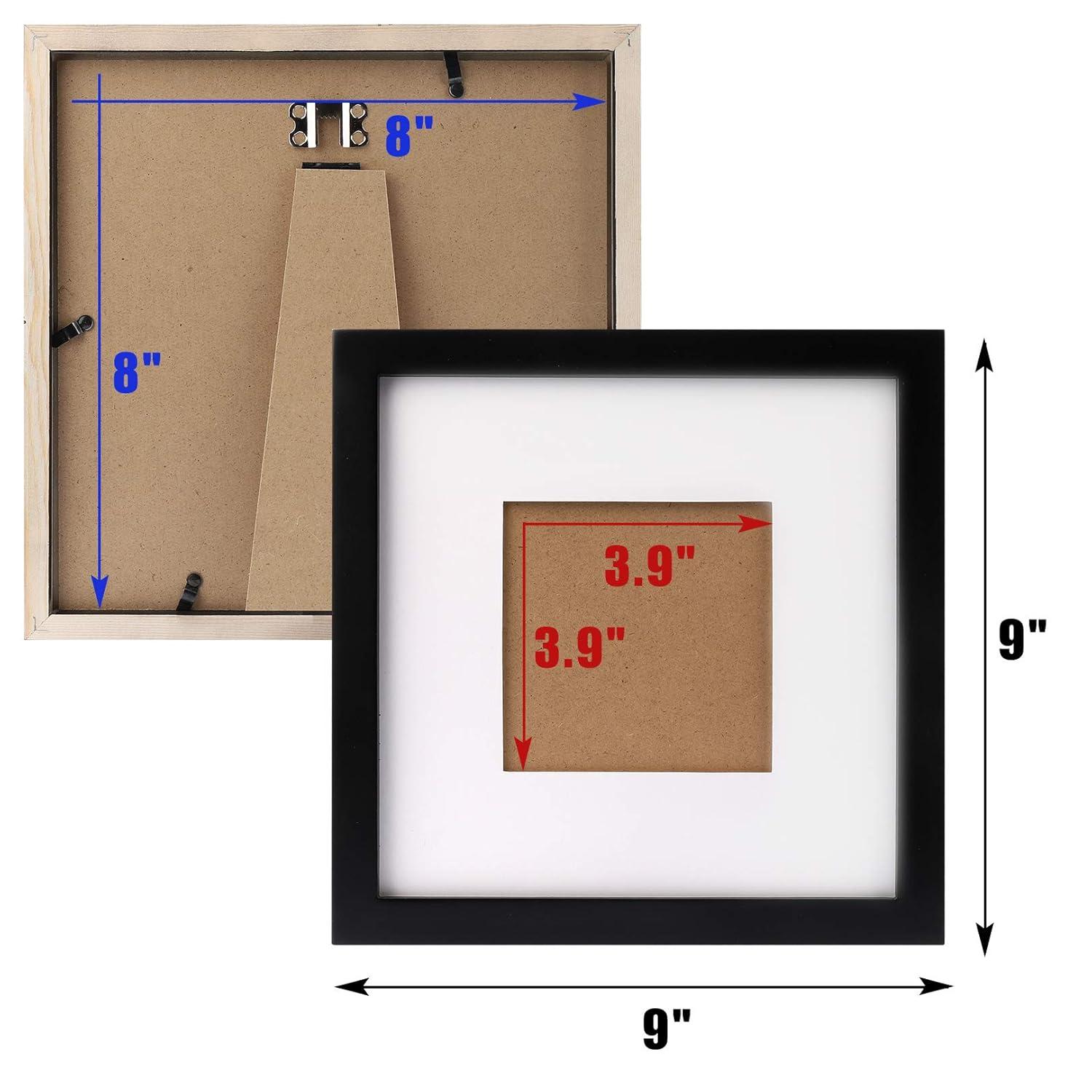 Picture Frames 8x8 2 Pack Nature Solid Black Wood for Wall Mounting and Tabletop Display