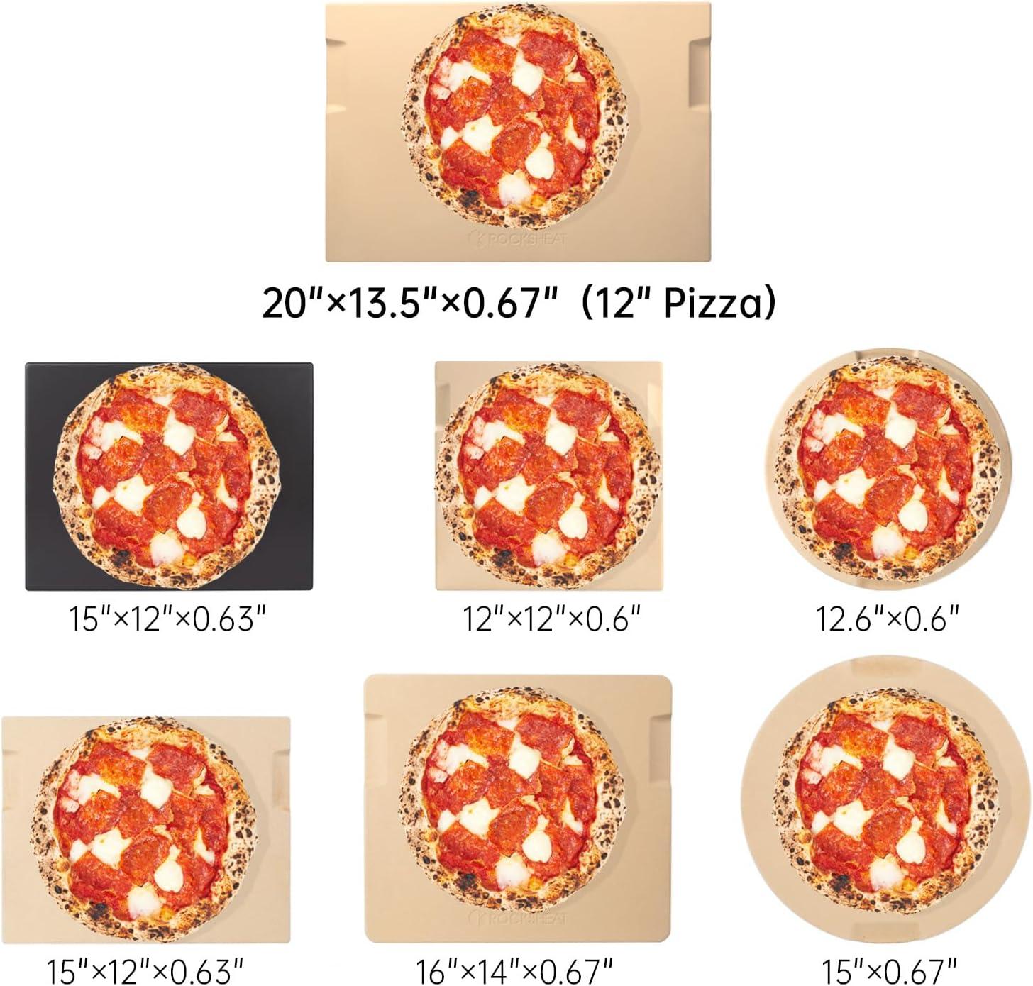 Large Pizza Stone Heavy Duty Baking Grilling Stone 20" x 13.5", Perfect for Oven, BBQ and Grill. Innovative Double - faced Built - in 4 Handles Design
