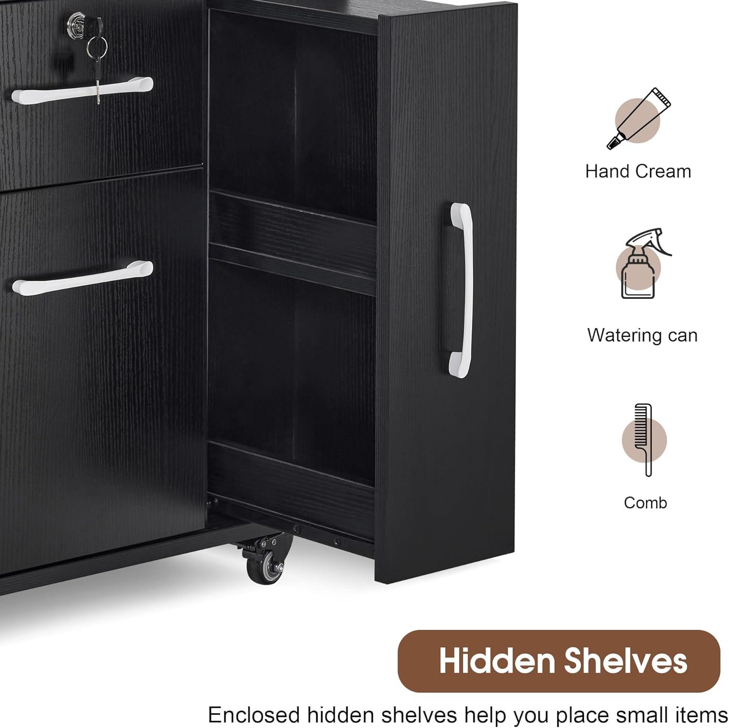 BarberPub Salon Trolley Makeup Organizer with Drawer and Cabinet