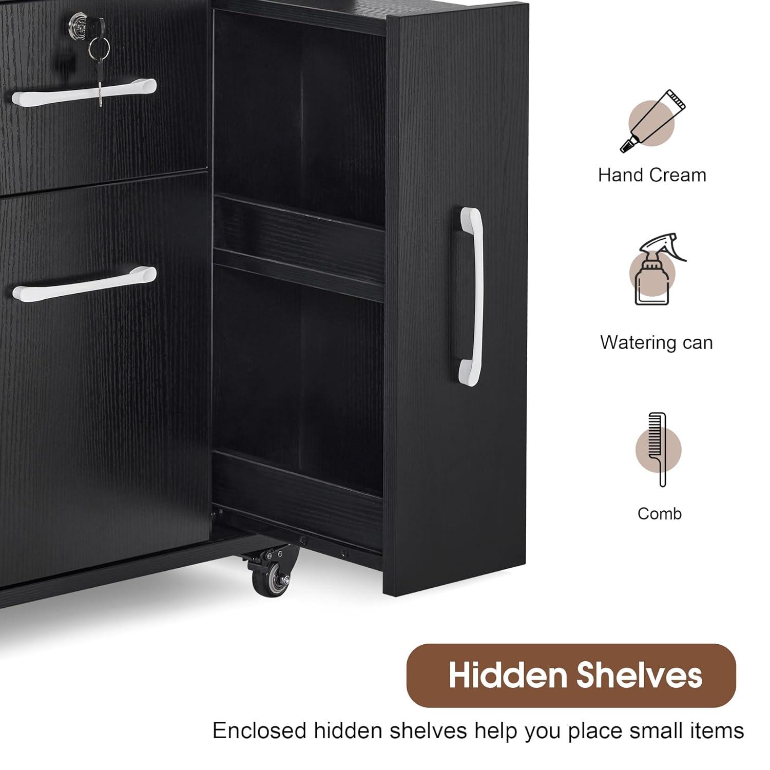 BarberPub Salon Trolley Makeup Organizer with Drawer and Cabinet