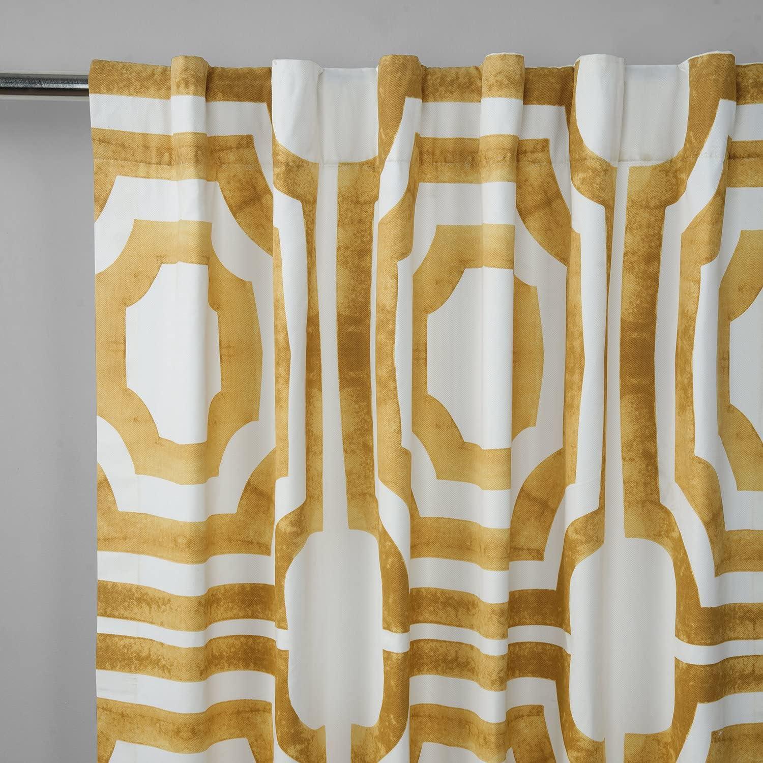 HPD Half Price Drapes Geometric Printed Curtains 96 Inches Long Luxury Cotton Curtains (1 Panel) Room Darkening Window Curtains for Bedroom & Living Room, 50W x 96L, Mecca Geometric Gold