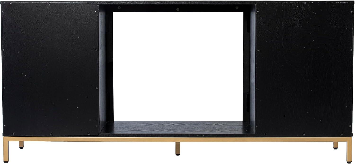 Black Electric Fireplace Media Console with Gold Accents