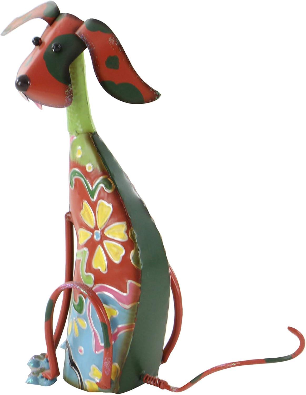 DecMode Eclectic Metal Indoor/Outdoor Multi Colored Dog Sculpture with Floral Design, 12"W x 17"H