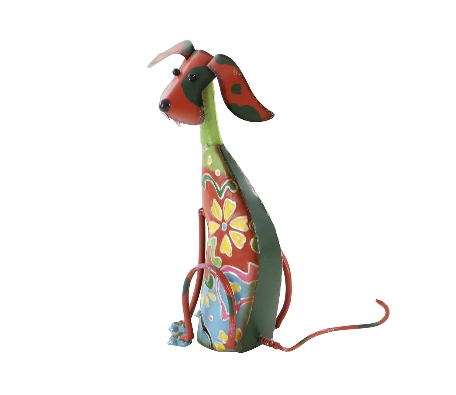 DecMode Eclectic Metal Indoor/Outdoor Multi Colored Dog Sculpture with Floral Design, 12"W x 17"H