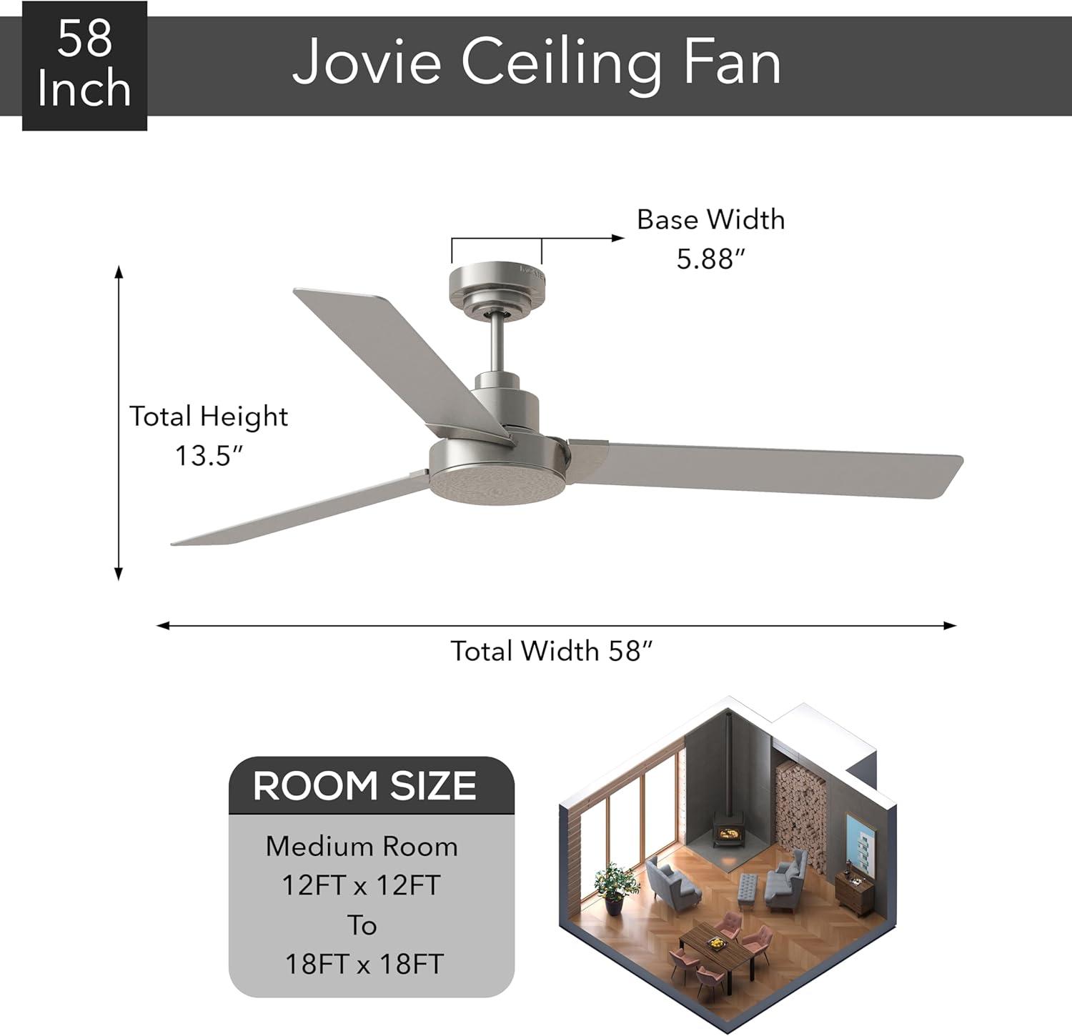 Jovie 58'' Brushed Steel Ceiling Fan with Remote and Reversible Blades