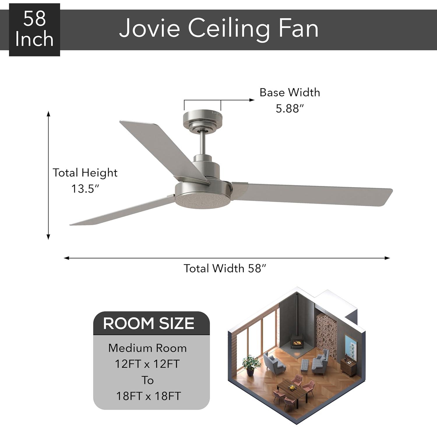 Generation Lighting Jovie 58-in Brushed Steel with Silver/American Walnut reversible blades Blades Propeller Ceiling Fan Without Light ( 3 -Blade )