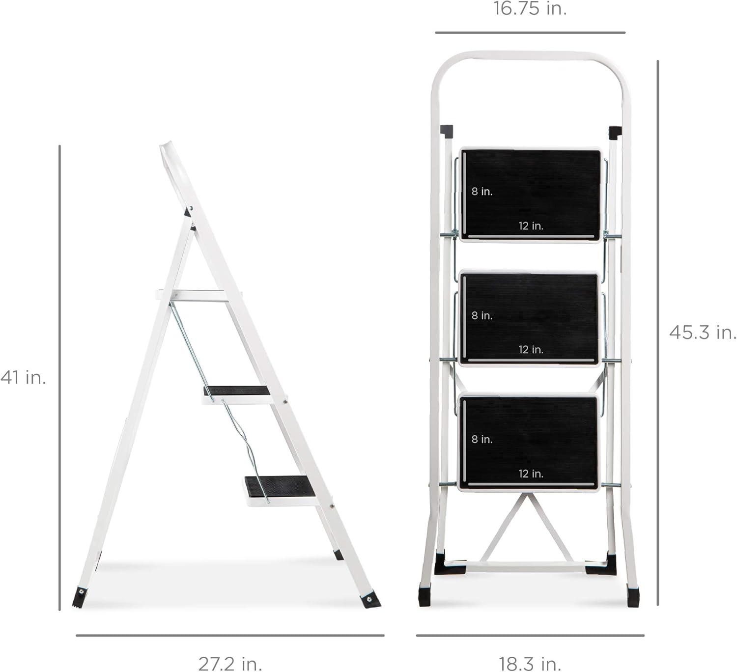 Best Choice Products 3 Step Ladder Folding Lightweight Step Stool for Home w/ Non-Slip Feet, Padded Steps, 330lb White