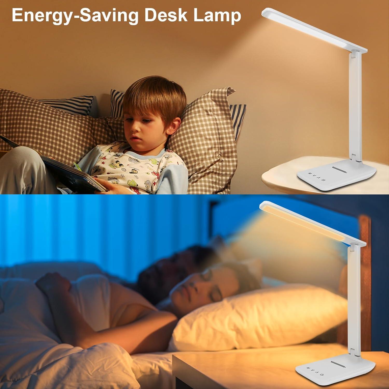 karidi LED Desk Lamp Dimmable Table Lamp with USB Charging Port, 5 Lighting Modes, Sensitive Control, Foldable Portable Desk Light for Home Office Bedroom Reading (White)