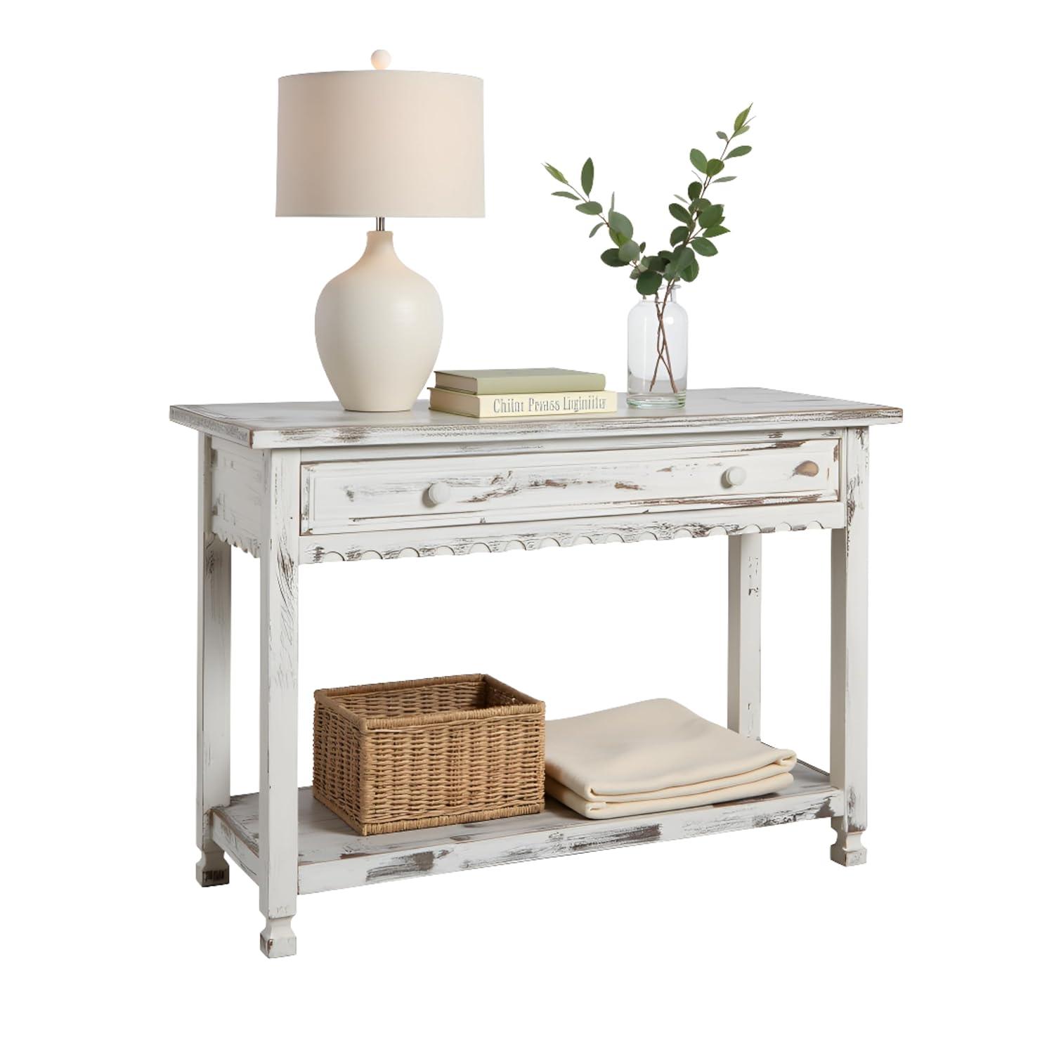 Console Table Hardwood White - Alaterre Furniture: Elegant Entryway Furniture with Storage Shelf, Spot Clean
