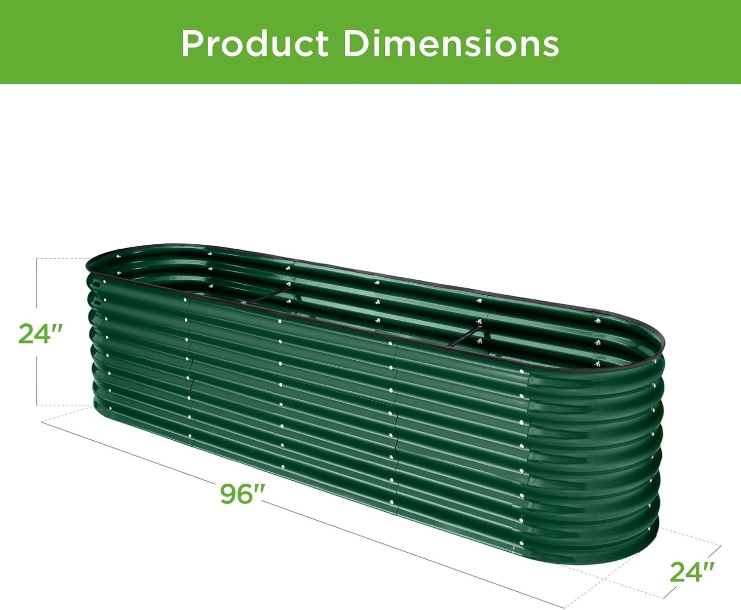 Best Choice Products 8x2x2ft Metal Raised Garden Bed, Oval Outdoor Planter Box w/ 4 Support Bars - Dark Green