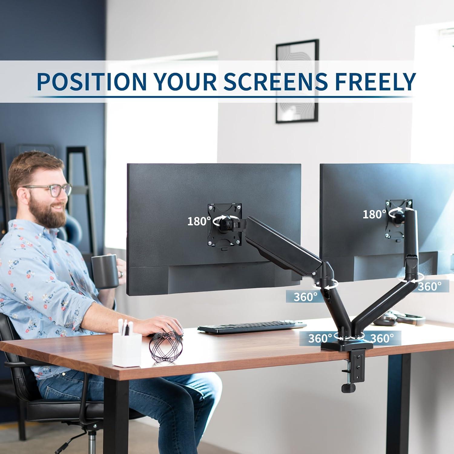 Dual Monitor Mechanical Spring Desk Mount Stand | Fits Screens up to 32"