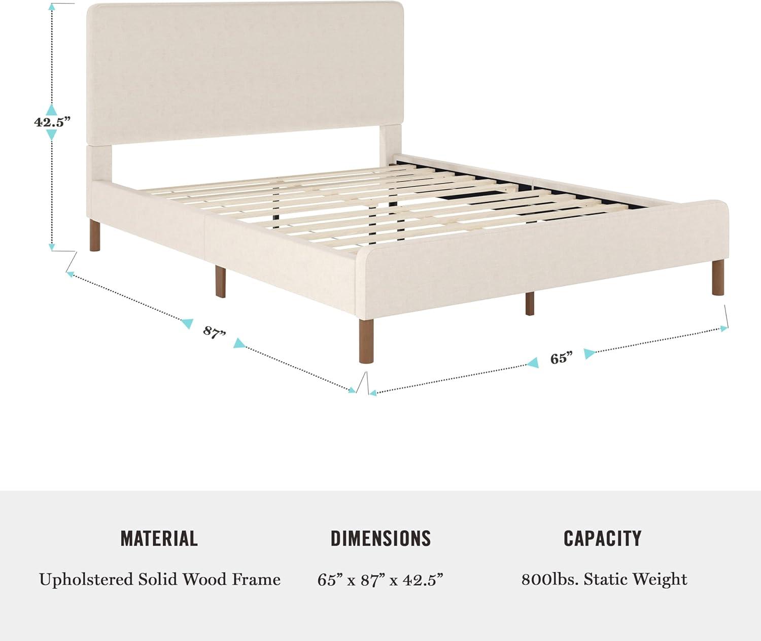 Martha Stewart Britta Upholstered Platform Bed With Piped Detail Headboard