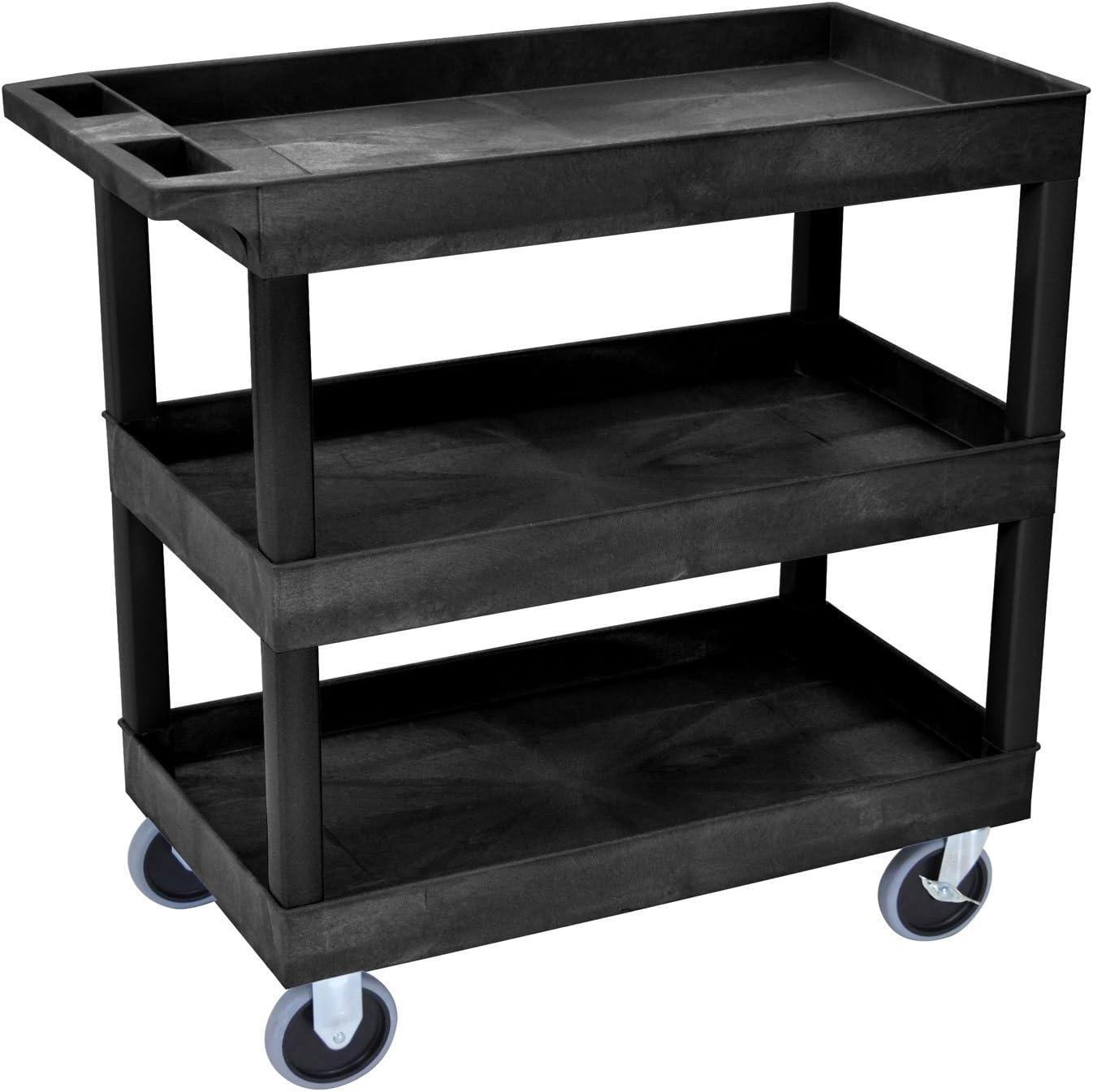 Heavy Duty Black 3-Shelf Utility Cart with Ergonomic Handle