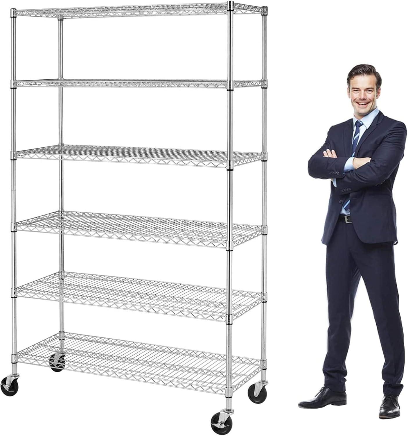 Chrome Heavy Duty Adjustable 6-Tier Metal Storage Rack with Wheels