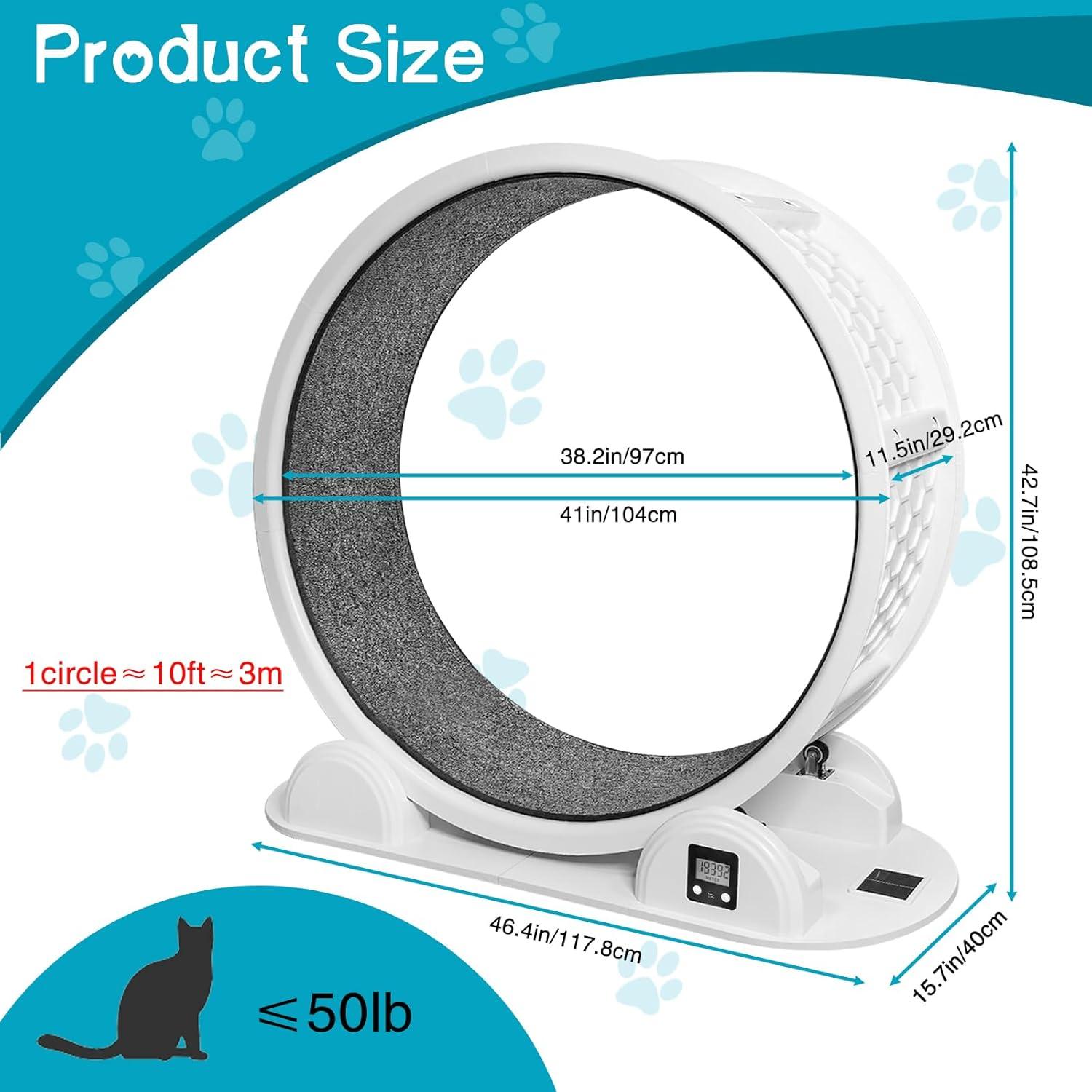 Large White and Gray ABS Cat Exercise Wheel with Pedometer