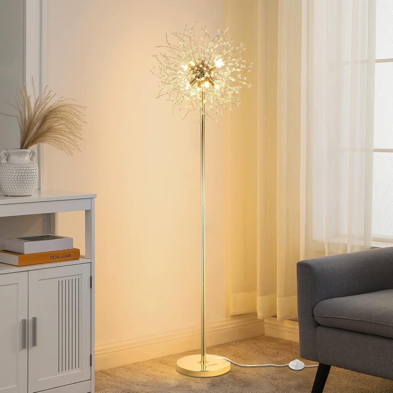 Gold Crystal Firework LED Floor Lamp with Metal Pole