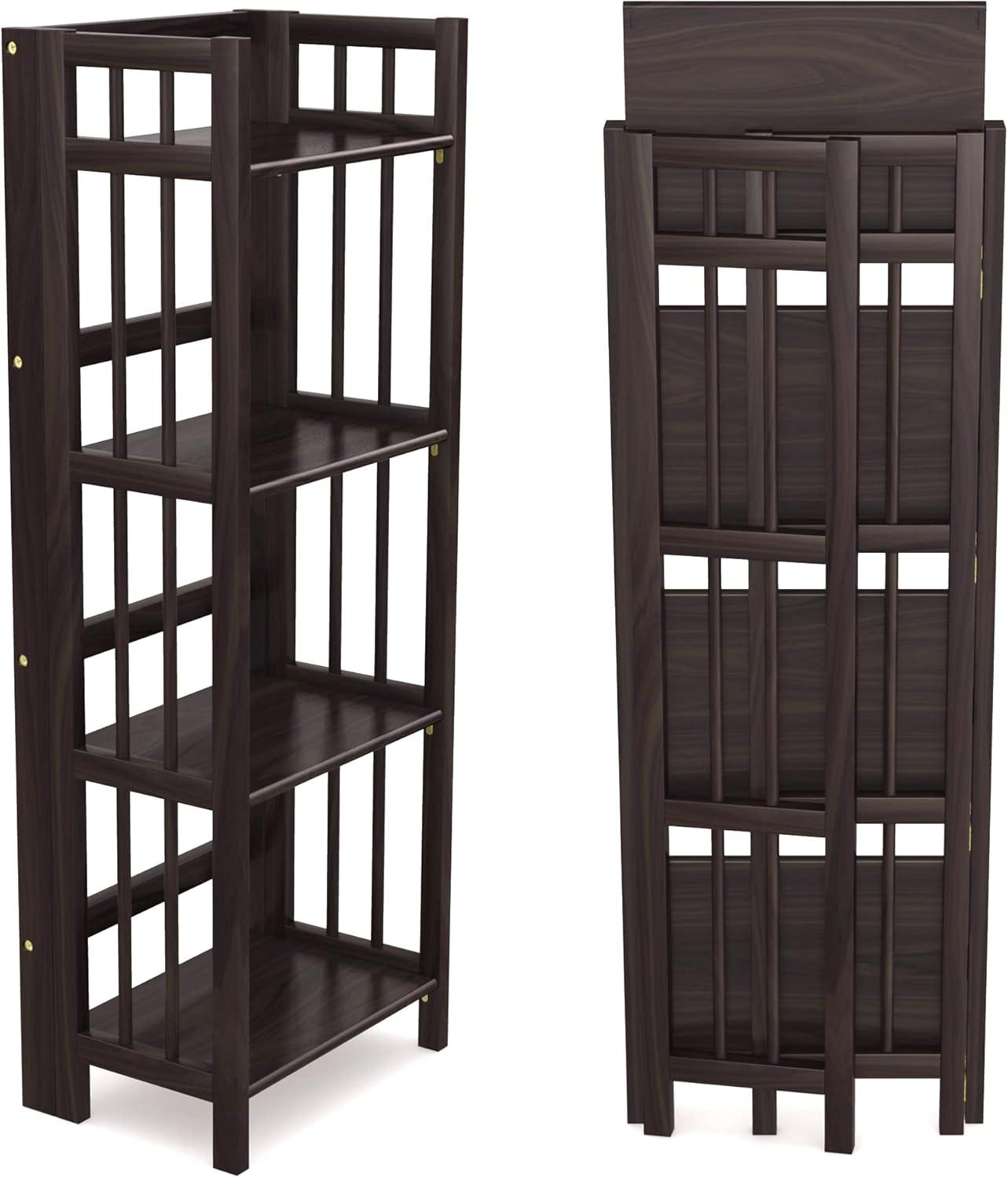 Espresso Wood 4-Tier Folding Bookcase with Spindle Sides