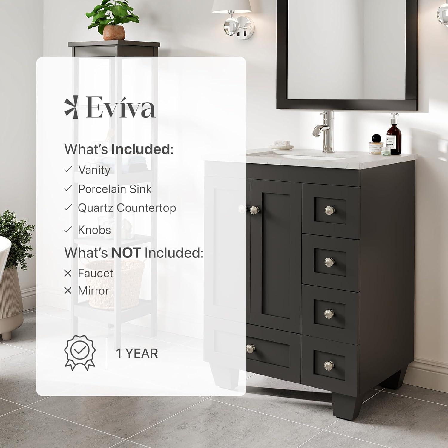 Eviva Acclaim C. 28" Transitional Espresso Bathroom Vanity with White Carrara Quartz Countertop