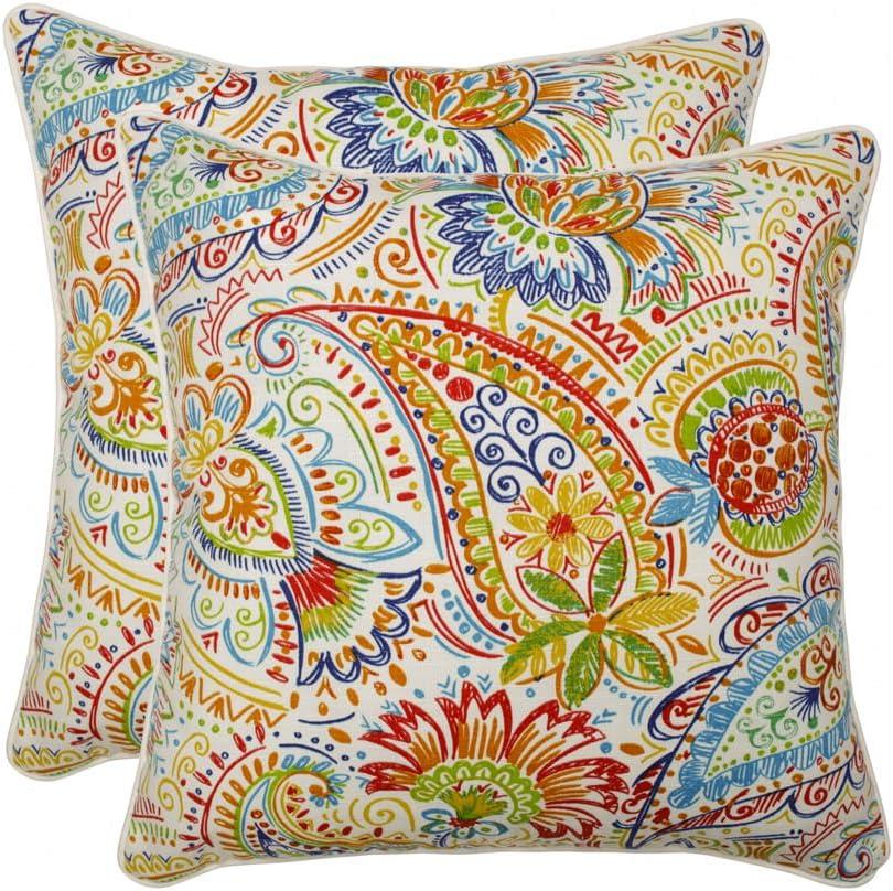 Gilford Festival Multicolor Paisley Outdoor/Indoor Square Throw Pillows, Set of 2