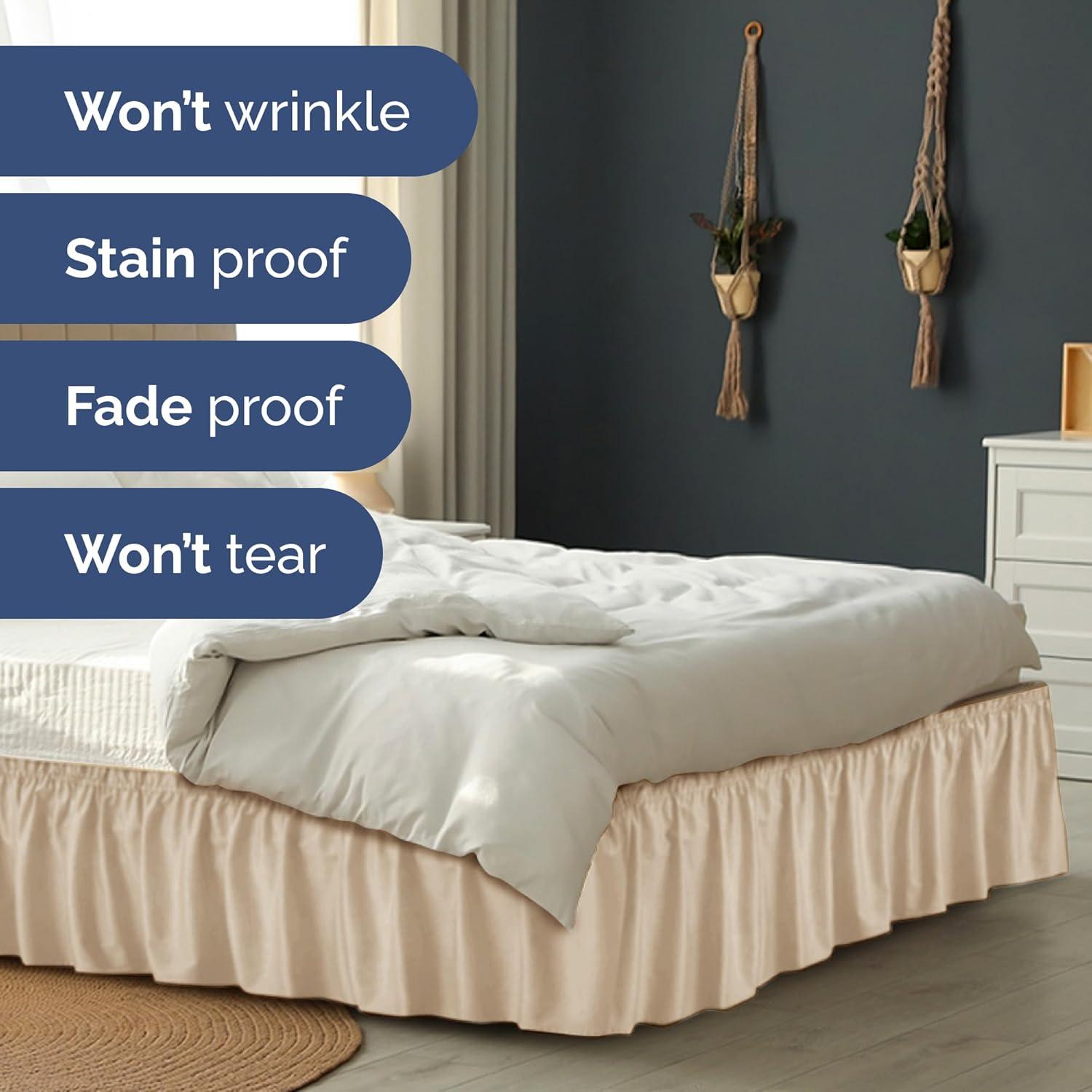 CGK Linens Ruffled Elastic Wrap Around Tailored Bed Skirt