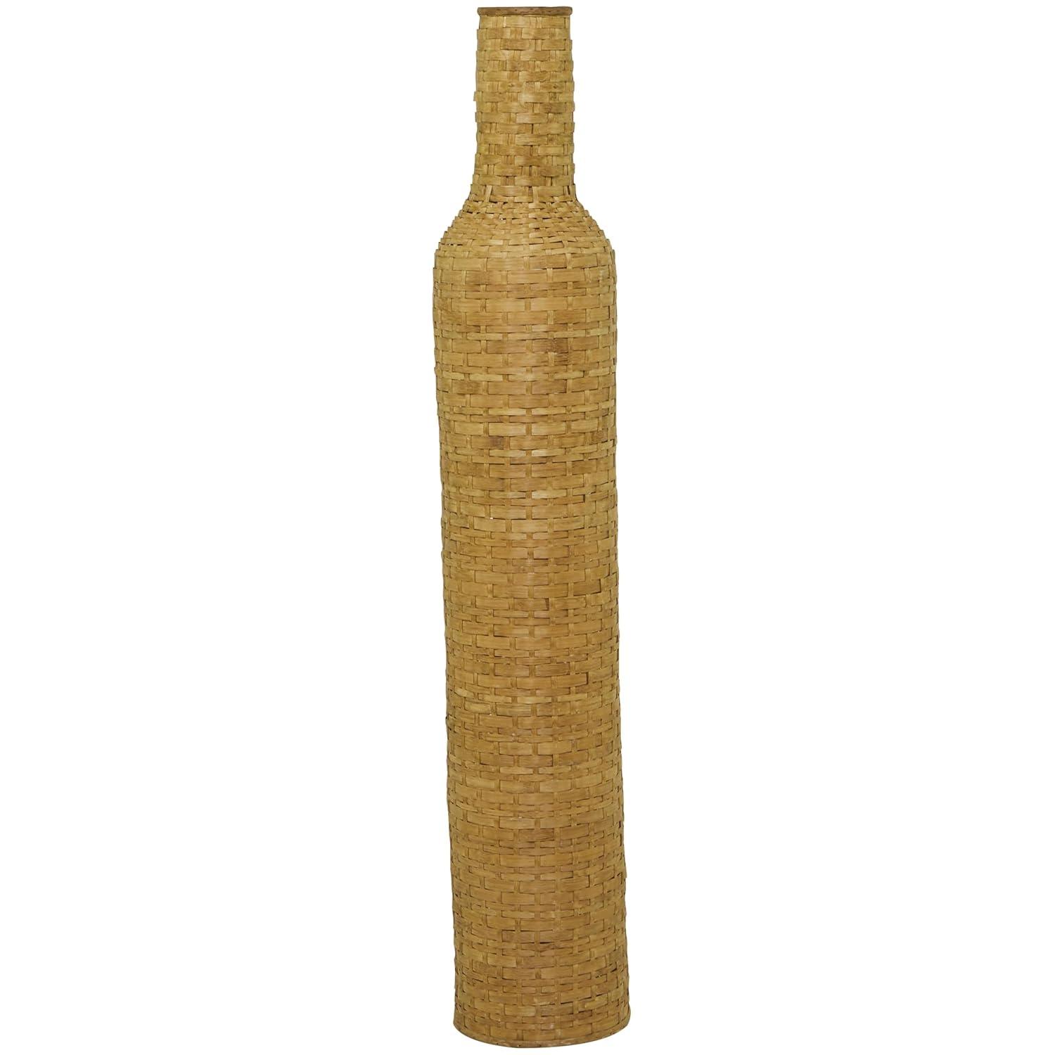 Tall Brown Woven Bamboo Floor Vase