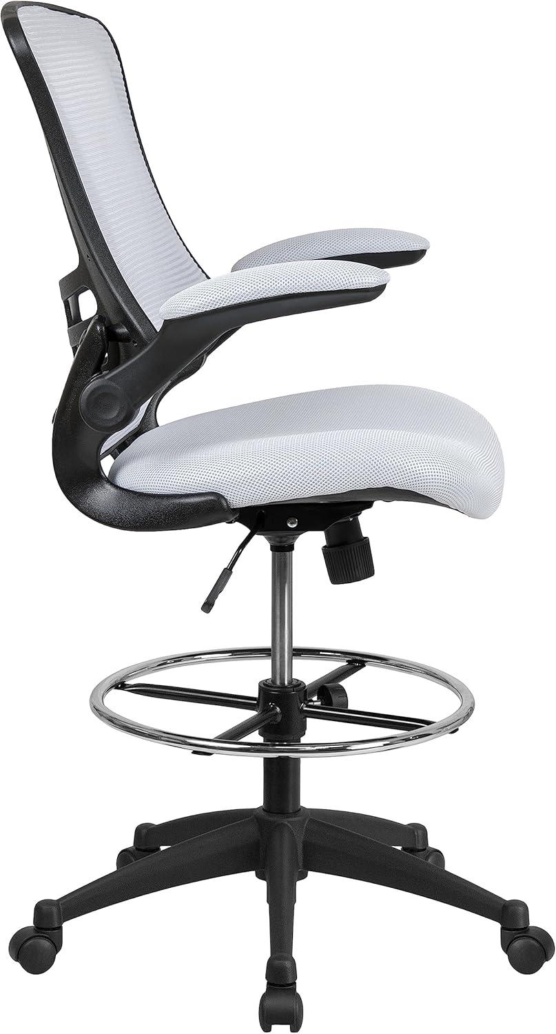 Flash Furniture Mid-Back Mesh Ergonomic Drafting Chair with Adjustable Foot Ring and Flip-Up Arms