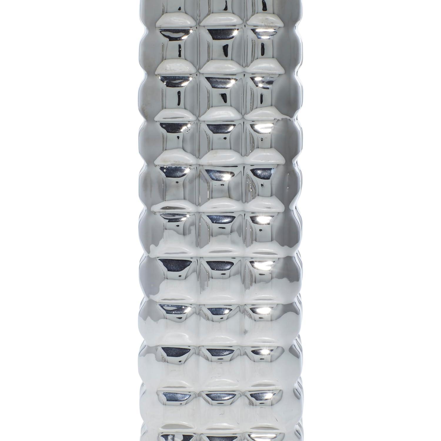 DecMode 4"W, 12"H Silver Ceramic Vase with Varying Patterns, Set of 3