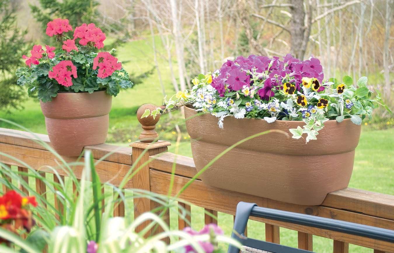 Modern 24" Terracotta Resin Railing Planter with Weatherproof Design