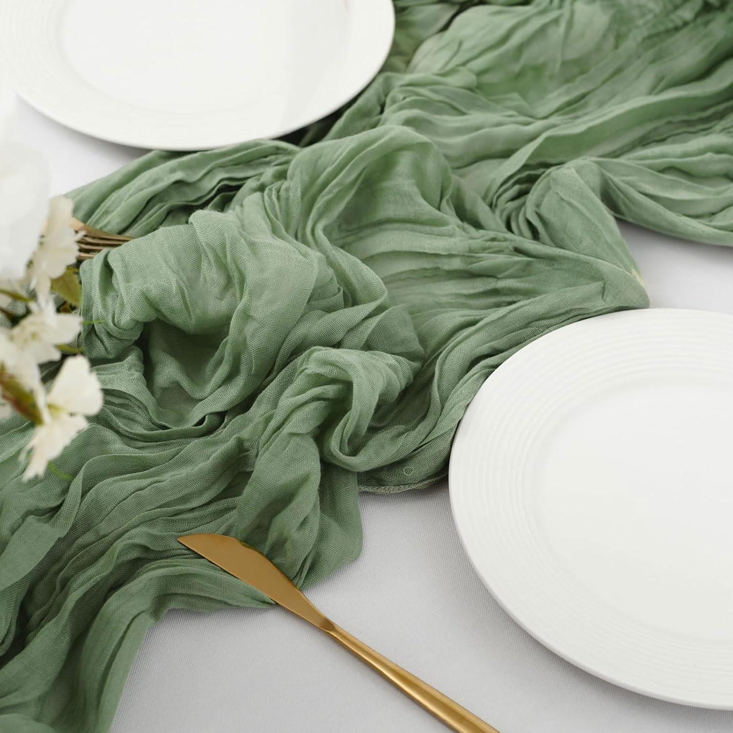 Mint Green Cheesecloth Table Runner 6 Pack 35" Boho Gauze Runner 120 inches Long Tablecloth Runner Rustic Sheer Fabric Bulk for Baby Shower Wedding Bridal Birthday Party Table Decorations