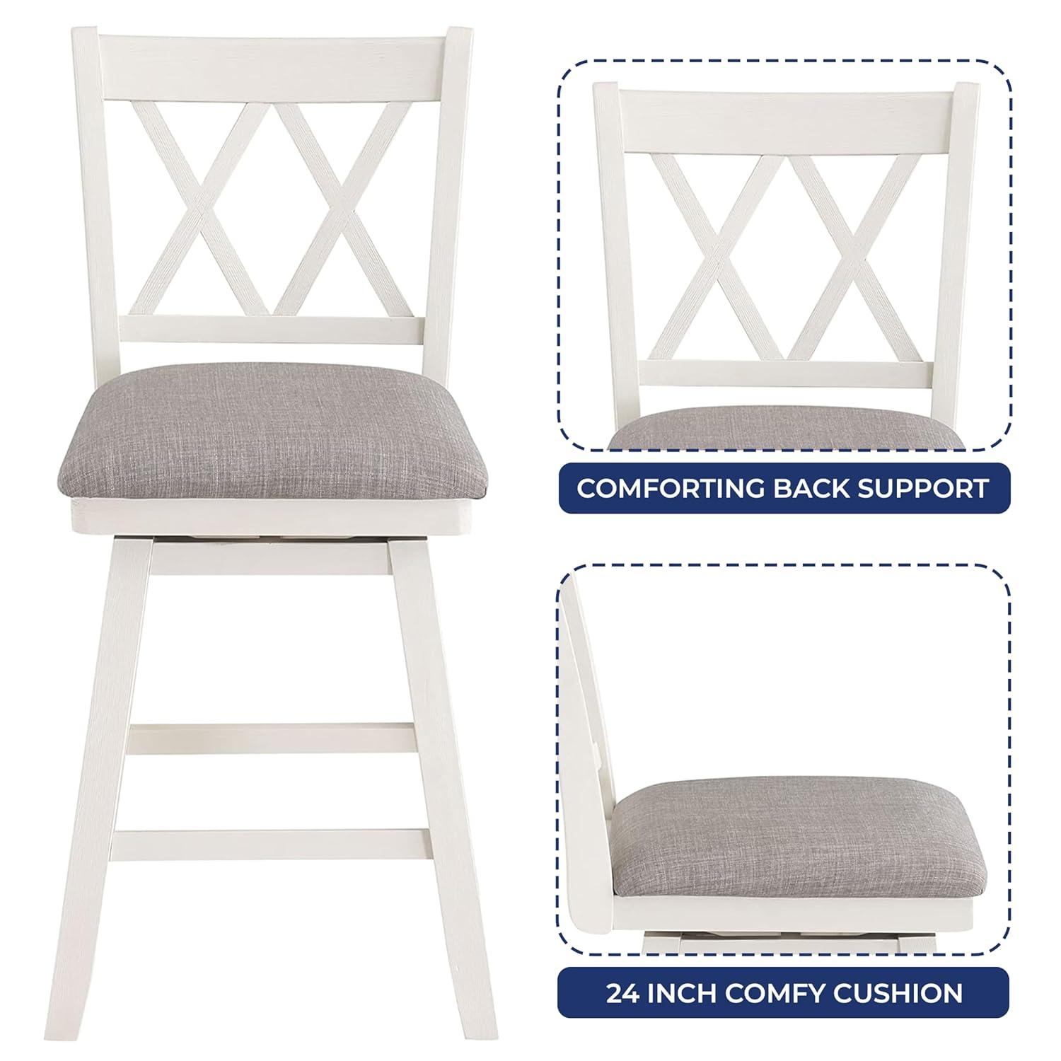 24" Brookline Xx Back Swivel Counter Height Barstool Antique Cream/White - Home 2 Office
