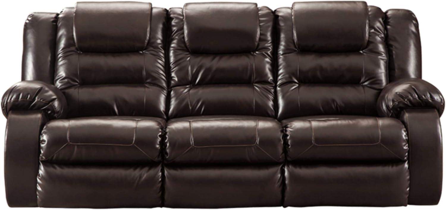 Vacherie Chocolate Faux Leather Reclining Sofa with Cup Holder