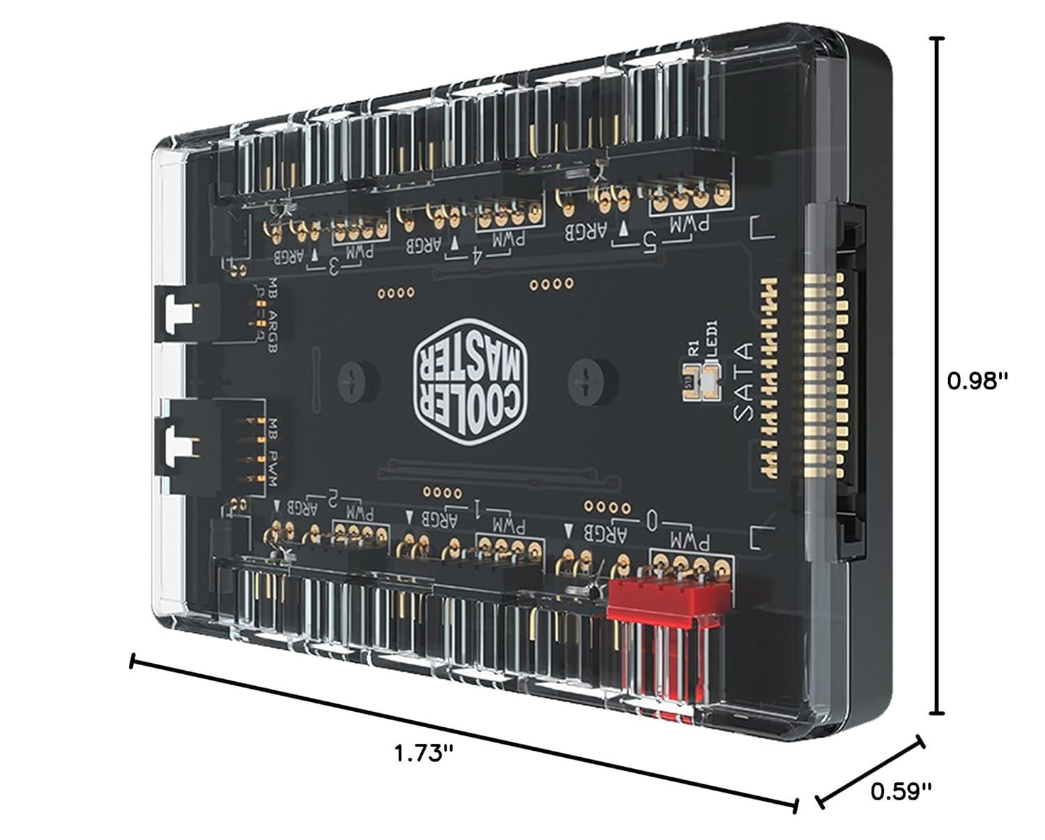 ARGB and PWM Fan HUB,6 Ports for Addressable RGB Lighting,1 to 6 Multi Way Magnetic backplane Splitter 5V/3PIN Case Fan Hub Adapter