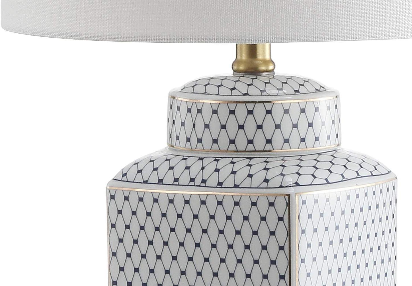 Cleo 21.5" White and Blue Ceramic Ginger Jar LED Table Lamp