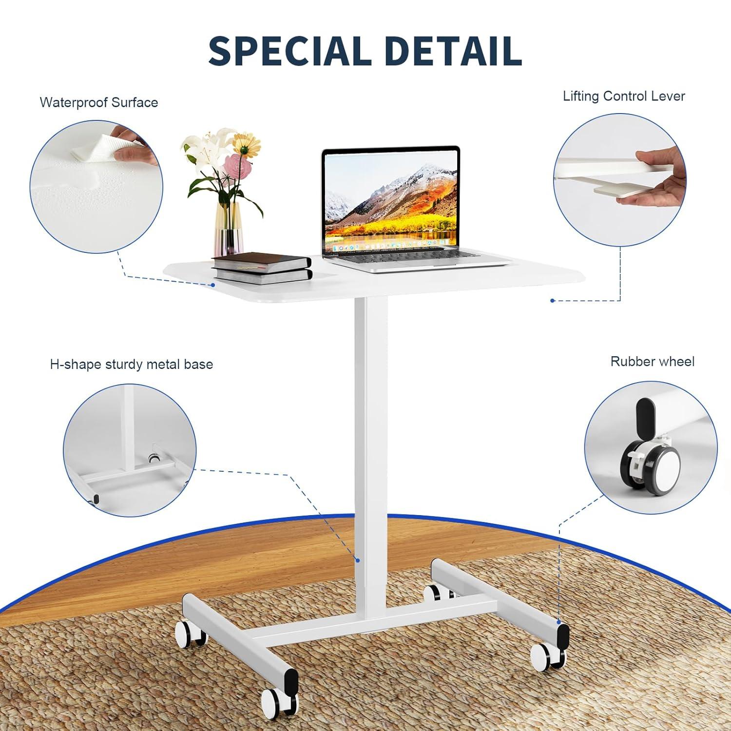 XIANERS Mobile Standing Desk Pneumatic Computer Table Adjustable Height Mobile Stand Up Desk With Wheels Portable Rolling Desk Computer Desk Laptop Desk Standing Table latest