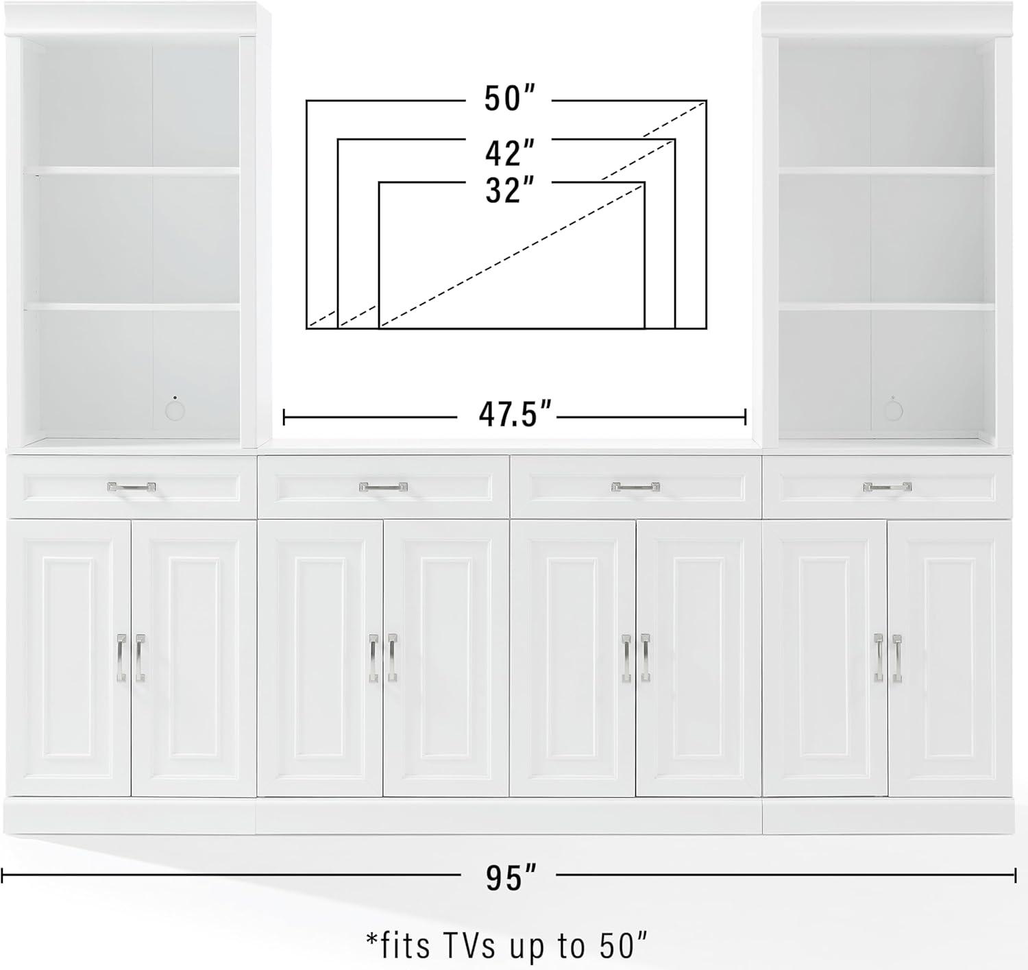 78" Crosley Stanton 3pc Sideboard And Storage Bookcase Set White: Traditional Farmhouse Design, Ample Organizational Space