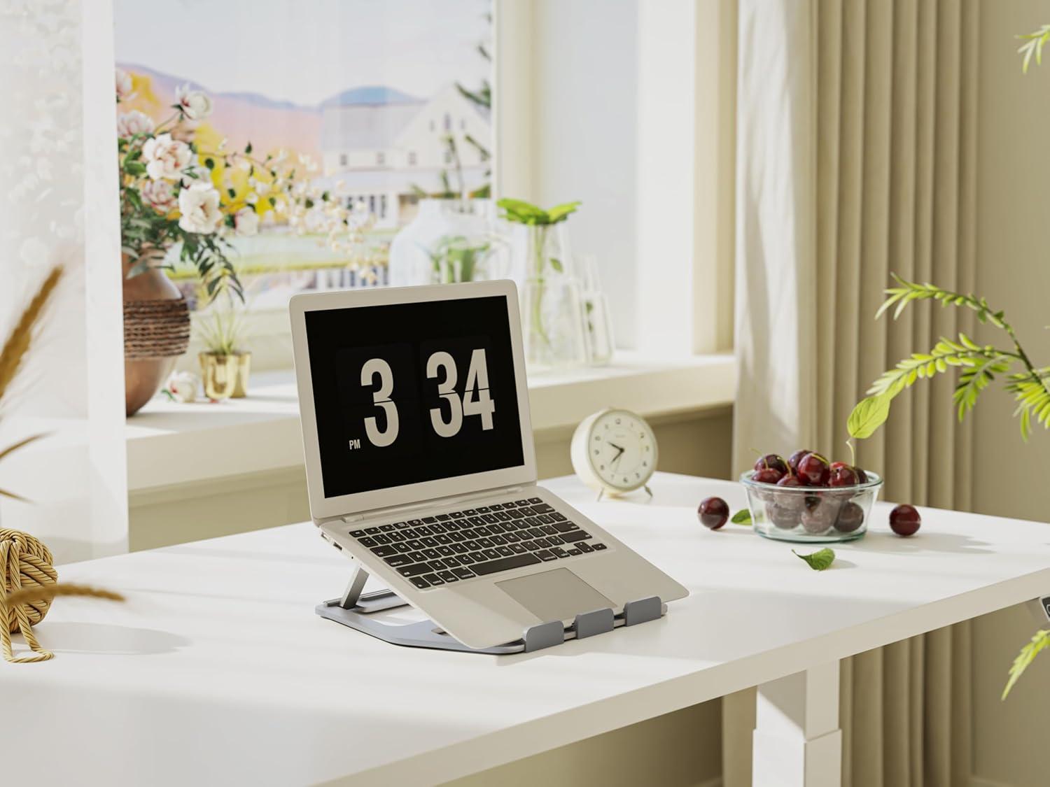 Silver Aluminum Foldable Height Adjustable Laptop Stand