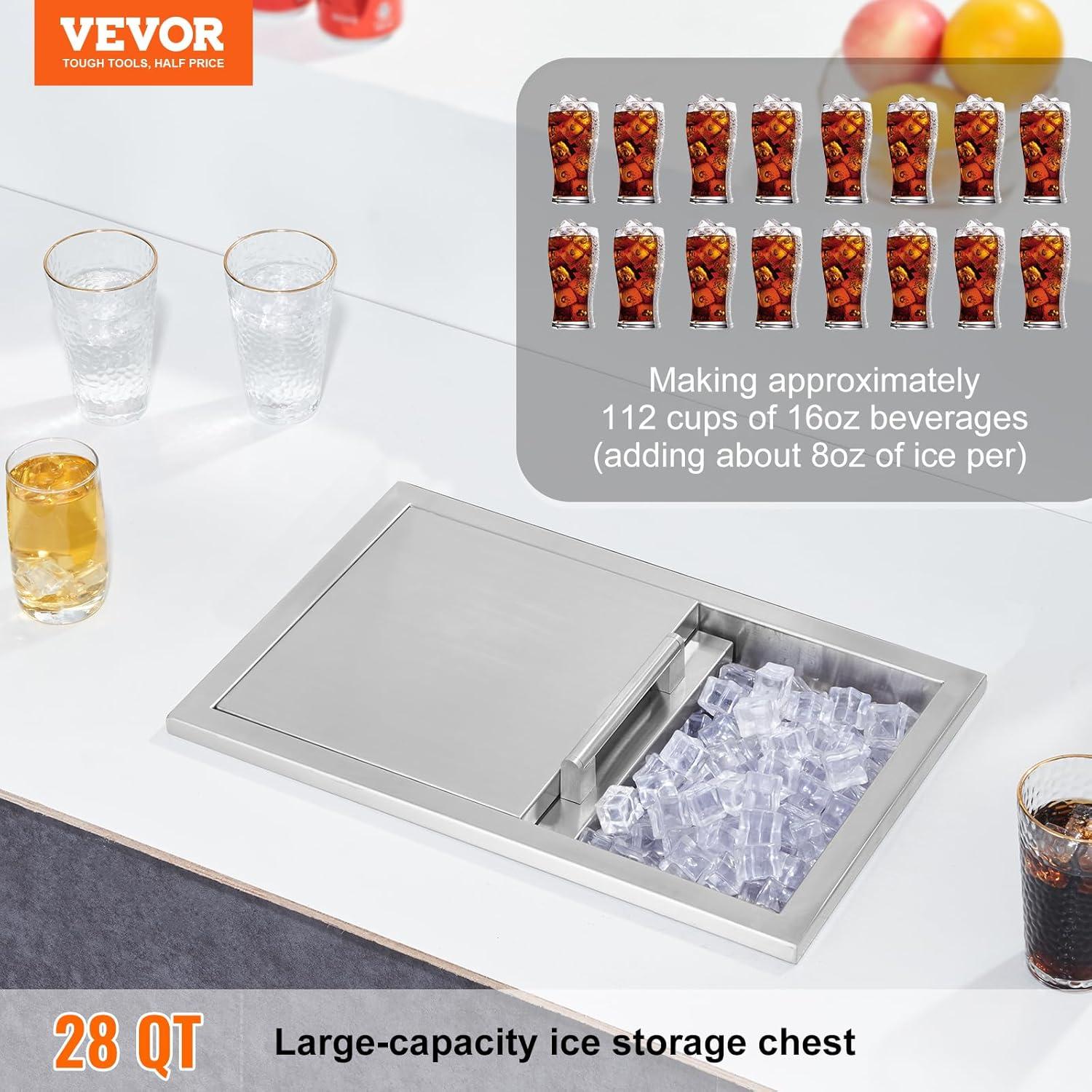 VEVOR 32qt Rolling Ice Chest Cooler Cart Outdoor Stand Up Cooling Bin on Wheels