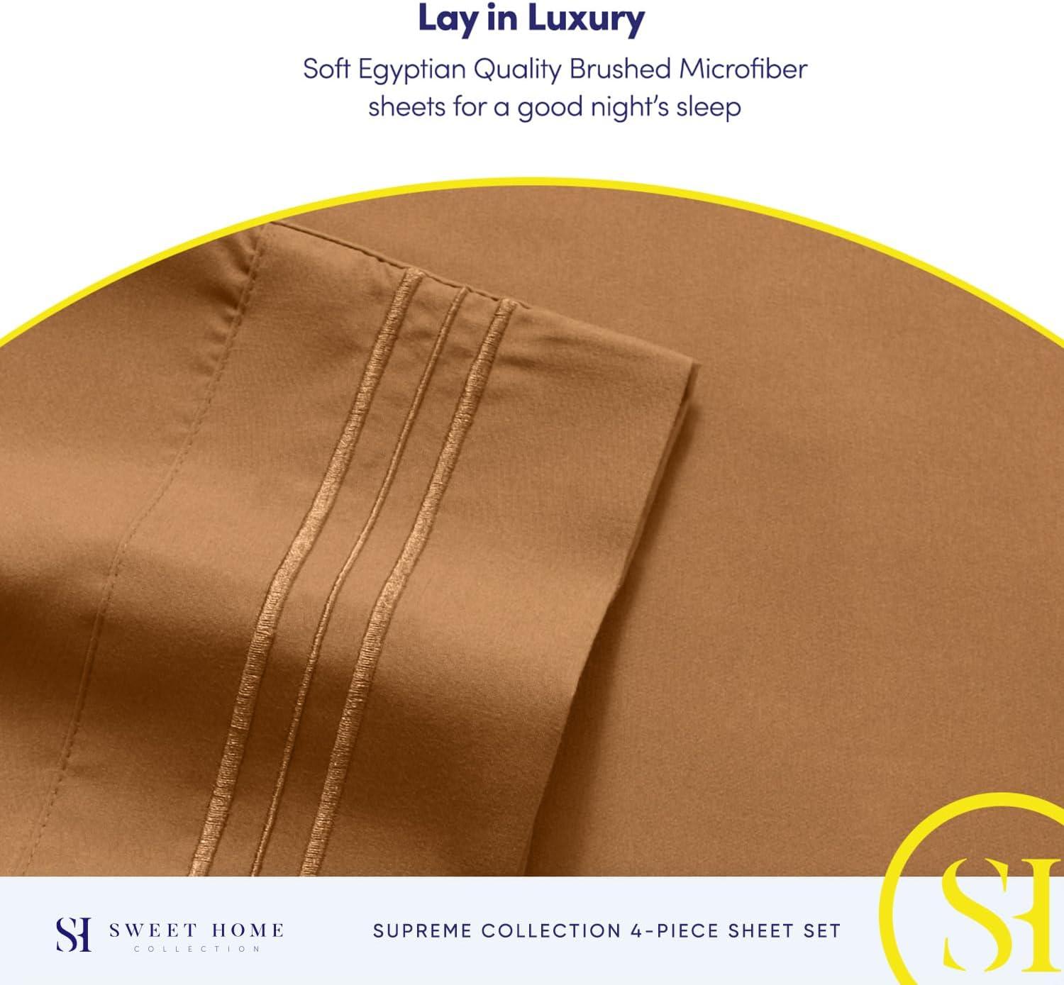 Sweet Home Collection 1800 Series Bed Sheets - Extra Soft Microfiber Deep Pocket Sheet Set - Mocha, Queen