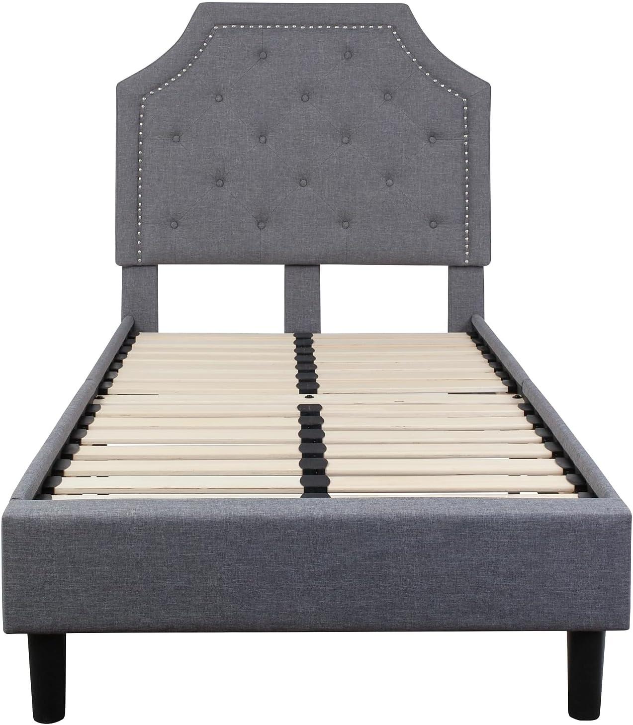 Flash Furniture Brighton Twin Size Tufted Upholstered Platform Bed in Light Gray Fabric