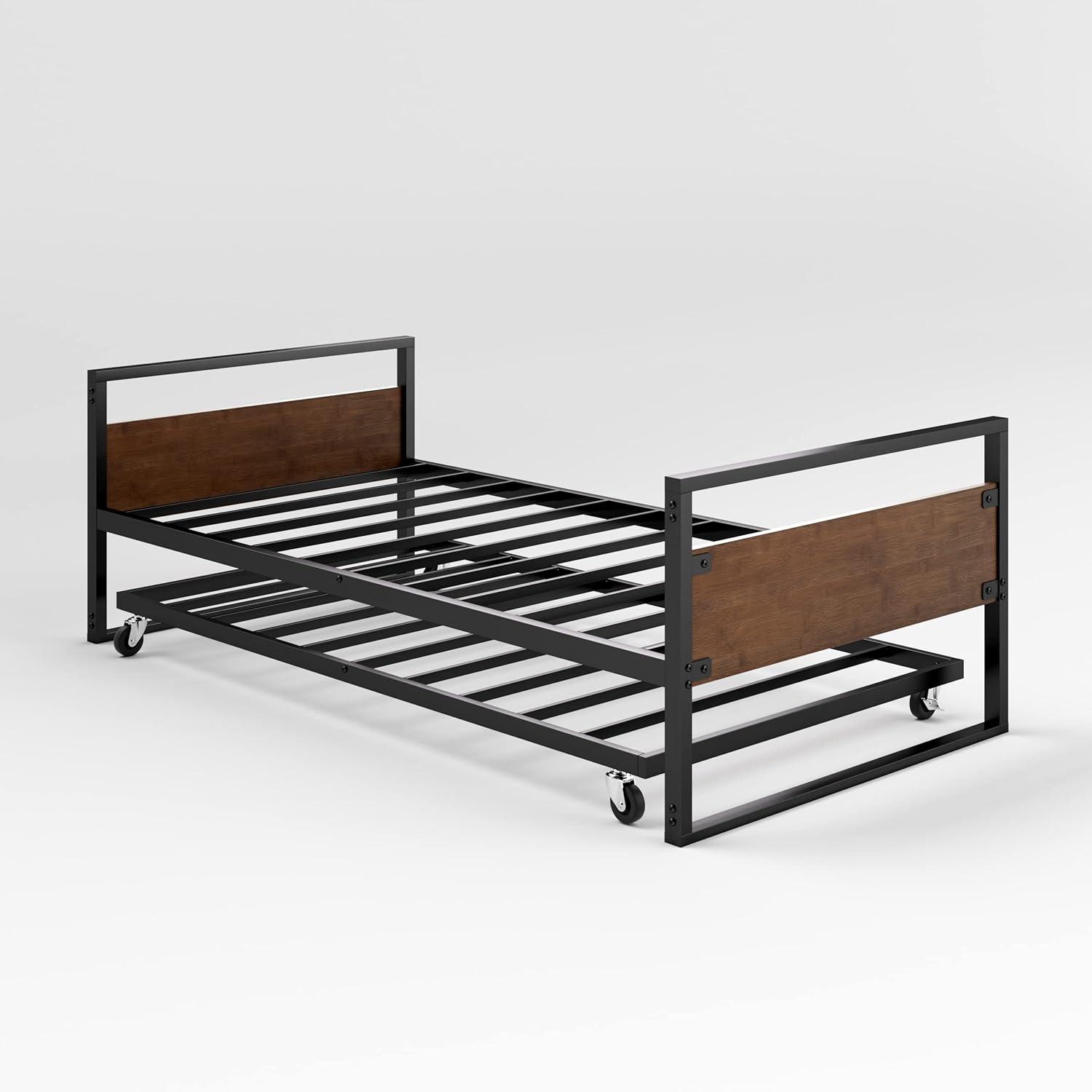 Twin Bamboo and Metal Daybed with Trundle and Headboard